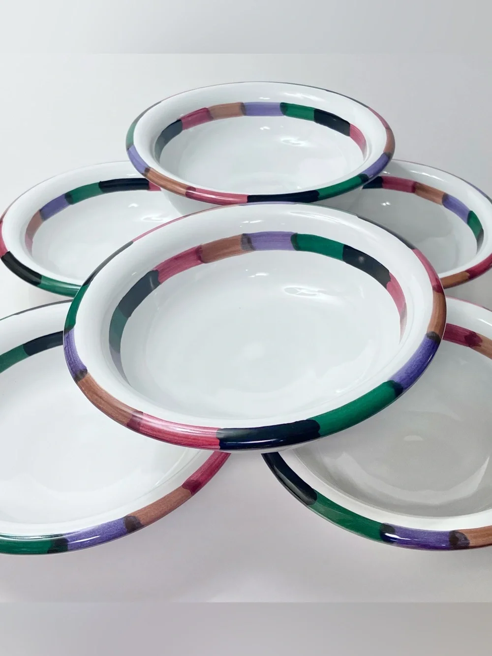 DERUTA CIRCO / 6 Handmade Rim Cereal Bowls / RARE Discontinued ITALIAN MAJOLICA